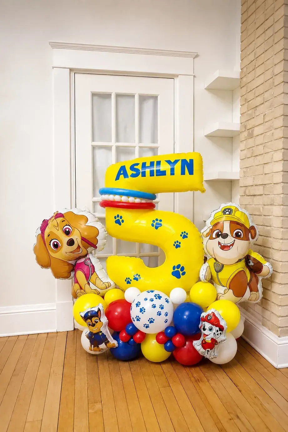 Paw Patrol number five display with a custom name sign